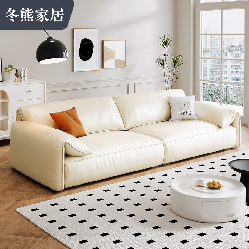 Winter Bear Elephant Ears Soft-style Cream Wind Modern Light Lavish Real Leather Sofa Living Room Straight Rows Large Sitting Deep Sofa-Taobao