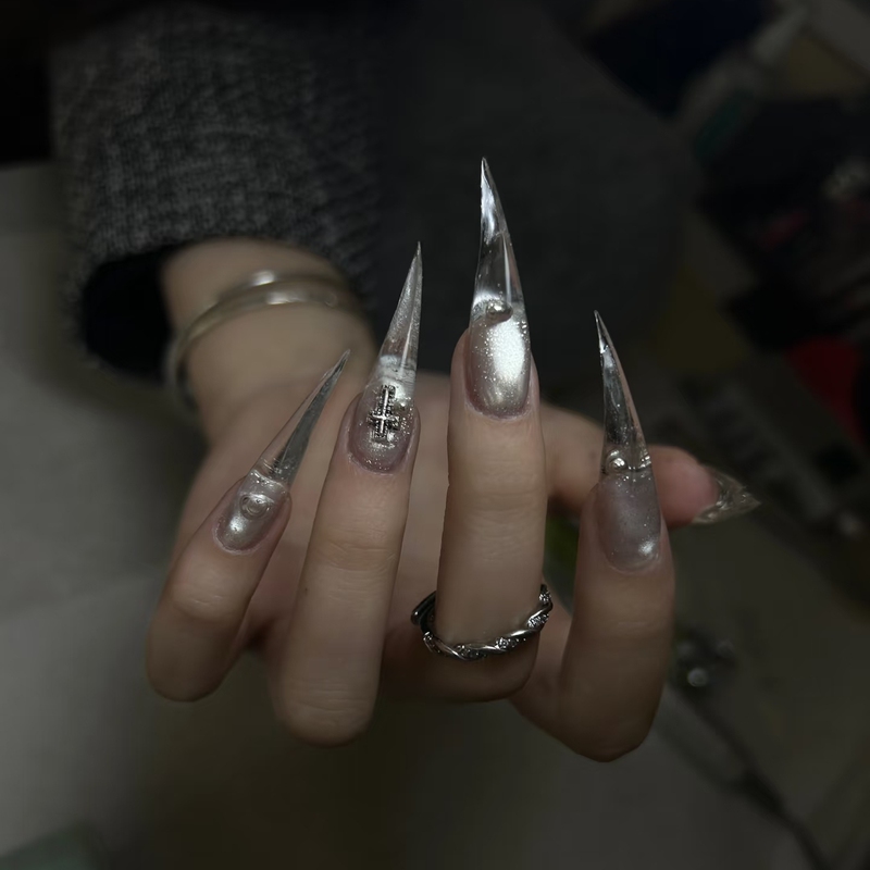 Rc Handmade Finished Nail Art Long Dragon Claw Nails Animal Nails Cat Claw Transparent Cat Eye Cross