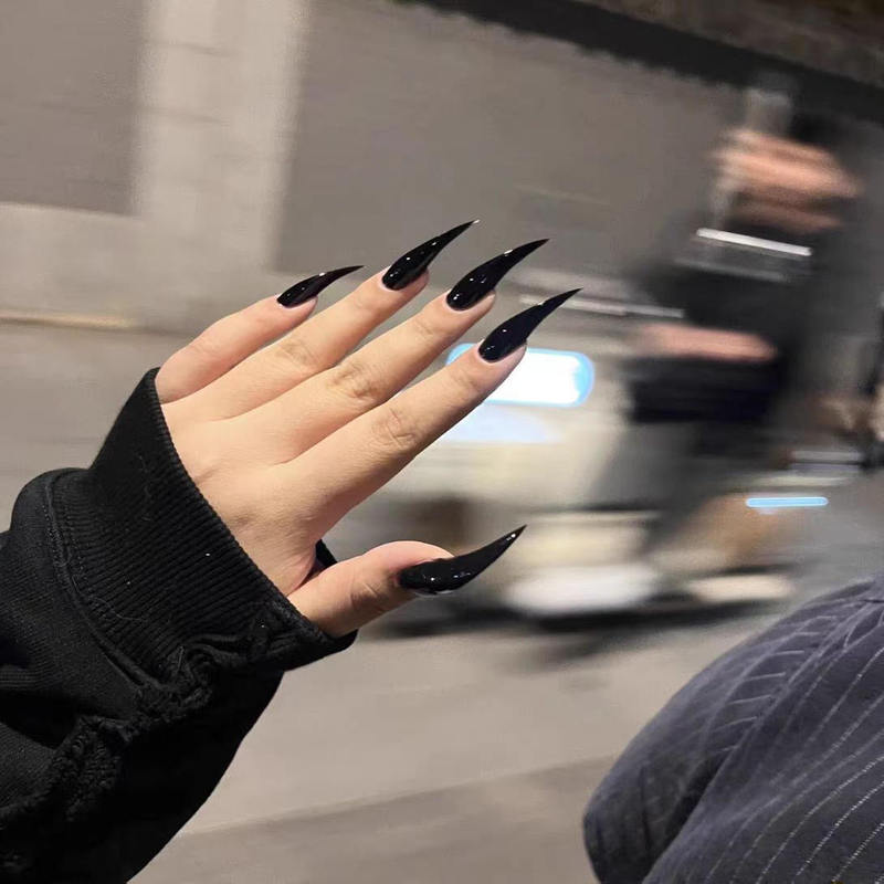 Rc Handmade Finished Nail Art Nail Tips Dragon Claw Nails Animal Nails Cat Claw Medium Length Pure Black Rc Handmade Finished Nail Art Nail Tips Dragon Claw Nails Animal Nails Cat Claw Medium Length Pure Black