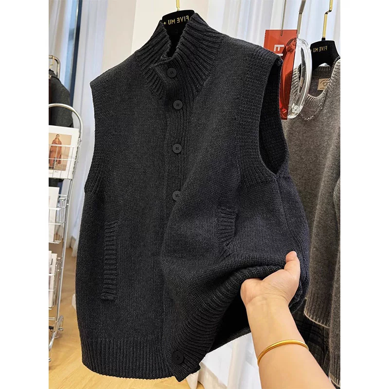 High-End Stand-Collar Sleeveless Sweater Vest for Men, Spring and Autumn 2026 New Trendy Brand Loose Vest Knitwear Top