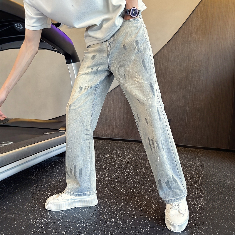 High-End Splash-Ink Tie-Dye Jeans for Men, Summer Thin Style, 2026 New American-Style Straight-Leg Pants, Men's Casual Pants