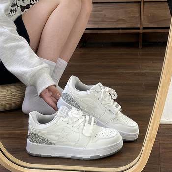 Popular Hong Kong Style Thick-Soled Couple's White Sneakers for Women ins Trendy 2025 Summer New Versatile Casual Sneakers for Women