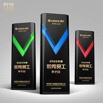 Black V-shaped crystal trophy custom glass trophy custom company annual meeting Commendation awards competition