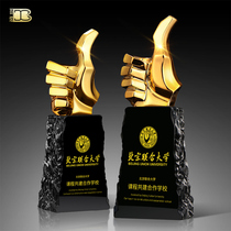 Creative Golden Thumb Crystal Trophy Custom Crystal Black Medal Customized Excellent Staff Award Lettering Gift
