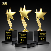 Metal Pentagram Trophy Custom Crystal Medal Set For Creative Gold And Silver Bronze Trophy Lettering Excellent Employee Trophy