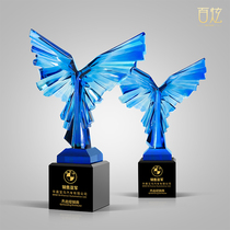 High-end Blue Dream wings creative glass trophy custom crystal trophy annual meeting excellent staff souvenir