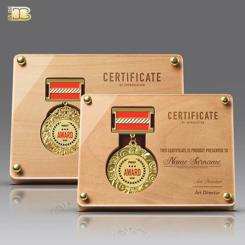 Creative High-end Solid Wood Medal Developing Metal Badge Honor Medal Wooden Authorization Brand Certificate