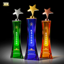 High-grade color crystal trophy custom creative five-pointed star annual medal customized gold and silver bronze trophy custom lettering
