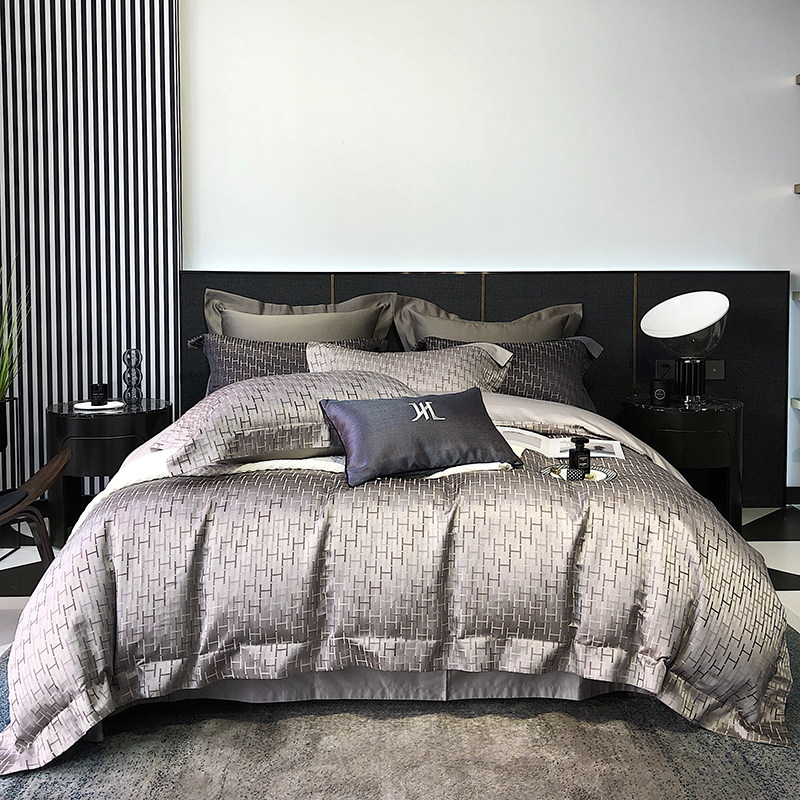 2022 new silk cotton yarn-dyed jacquard bedding four-piece set mulberry silk light luxury urban high-end series