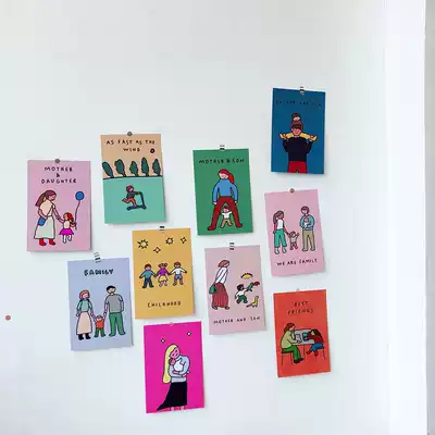 ins Japanese children's early education cards Children's room card pass decoration oil painting illustration wall decoration hand-painted cute cardboard stickers