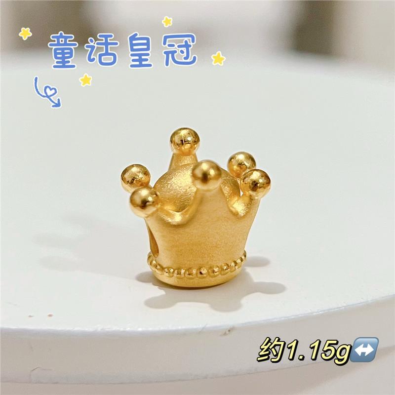 Gold Pure Gold 3D Hard Gold Fairy Tale Crown Fortune Bead Hexagonal Crown Cartoon Beaded Bracelet