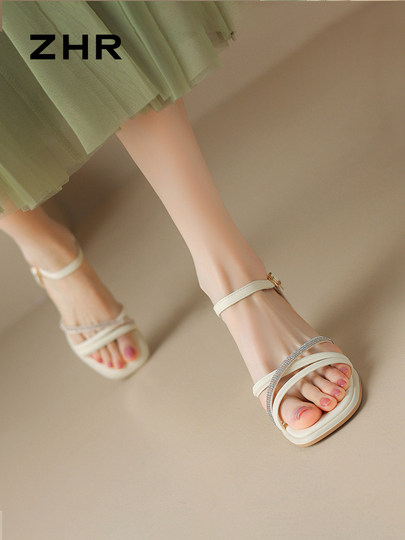 ZHR sandals for women 2026 new summer rhinestone fairy style outer wear exquisite with skirt open toe thick heel high heels
