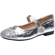 Silver Mary Jane womens shoes 2024 new summer French style soft-soled ballet flats womens pumps