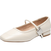 French shallow mouth single shoes for women 2024 new summer temperament evening style thick heel low heel Mary Jane buckle with skirt