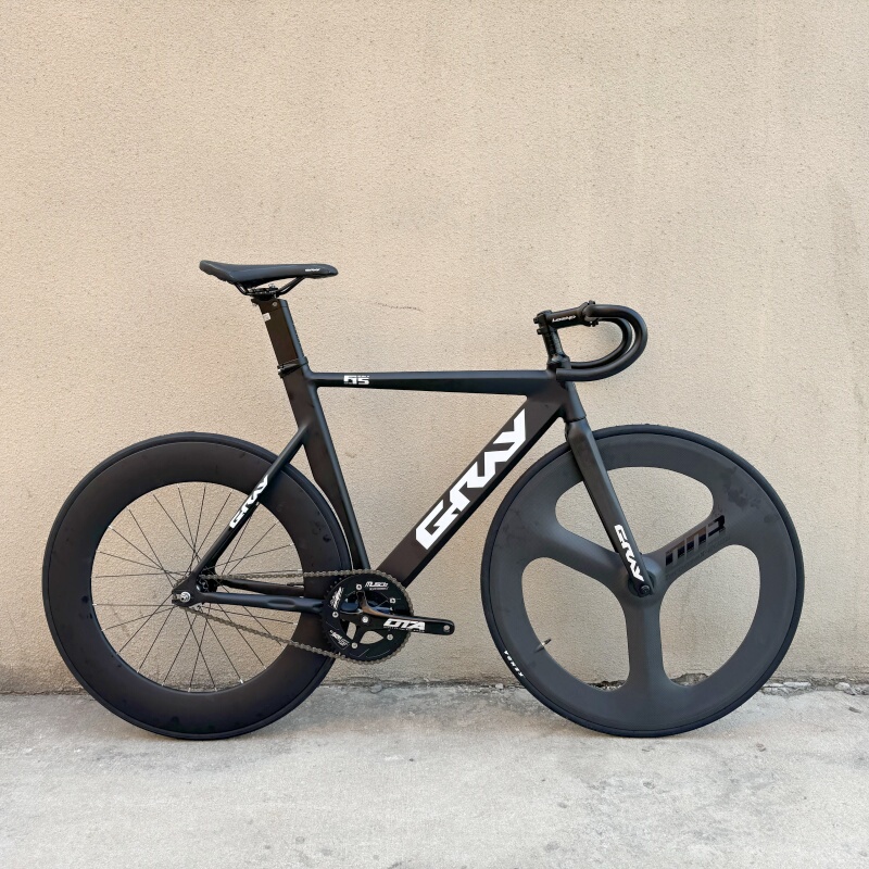 Gray F15 Muscle Fixed-Gear Bicycle with Weld-Free Aluminum Alloy Frame, Tri-Spoke Wheel, Fixed Gear, Reverse Brake