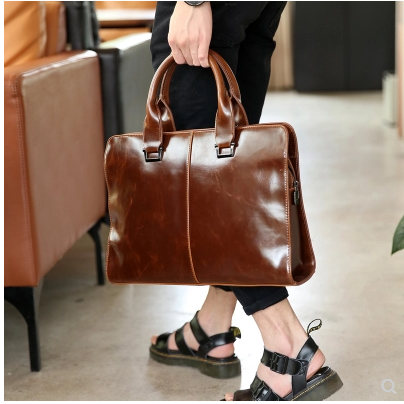 Hong Kong leather men's handbag men's horizontal style Korean men's bag shoulder bag messenger bag business briefcase computer