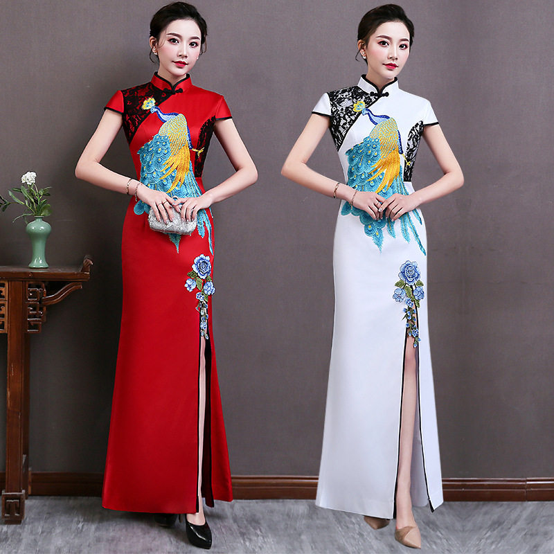 New Performance Walk Show Qipao Long Version Spring Out Stage Fashion Three-dimensional Phoenix Pattern China Wind Women's Dress Temperament