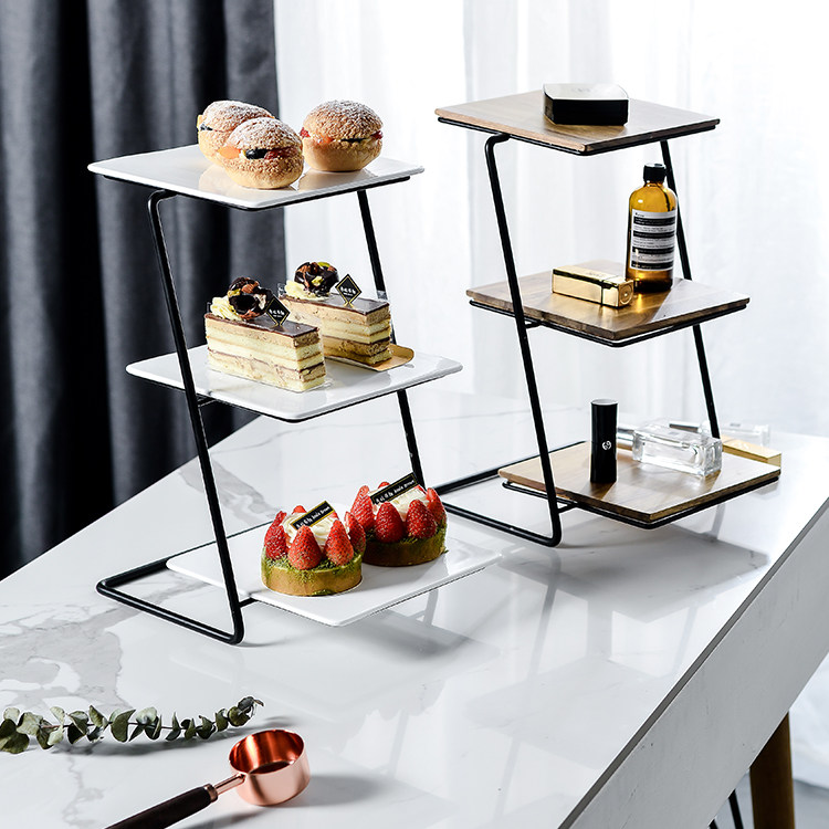 Three layers of iron art cake rack Lower afternoon tea refreshment rack fruit pan cake tray sweet taster Wedding Birthday Decorations