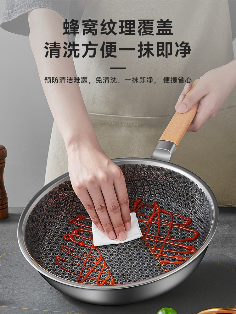 British Mingjue Thickened Stainless Steel Frying Pan, Household Non-Stick Frying Pan, Suitable for Gas and Induction Cookers