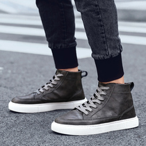 Tide Cards Mens Shoes Spring Autumn New Fashion High Bunch Shoes Han Edition Men Casual Leather Shoes Trends 100 Hitch Warm Cotton Shoes Tide