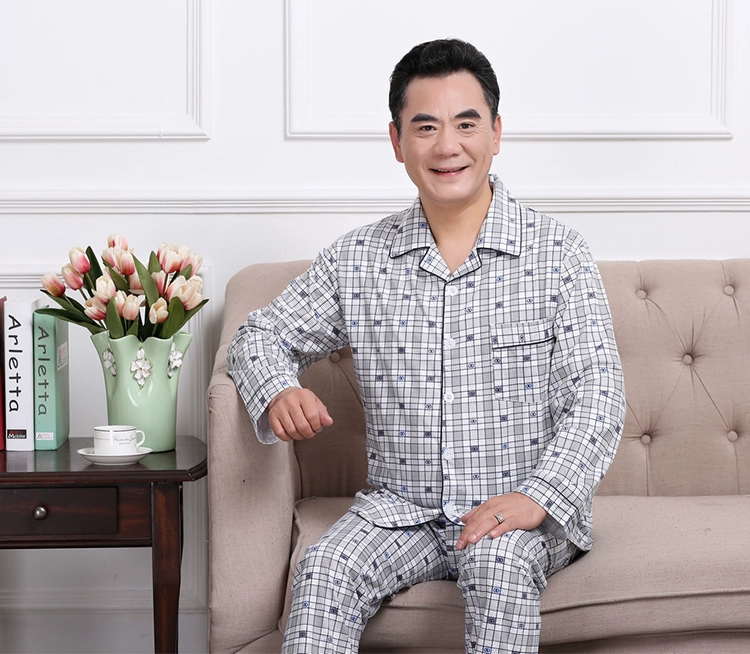 Trung niên đồ ngủ nam dài tay bông mùa xuân và mùa thu trung niên cha tuổi cotton mùa hè ngắn tay dịch vụ nhà phần mỏng đồ lót basic