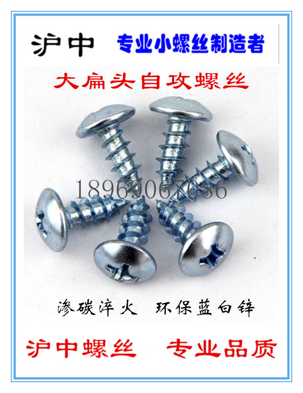 Environmental protection blue and white zinc large flat head self-tapping screw hard quenching cross umbrella head hard self-tapping screw m3 * 8 10