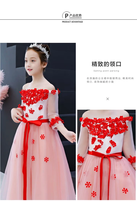 Trang phục piano một vai cô gái sinh nhật công chúa váy hoa cô gái catwalk show nhỏ chủ nhà váy dạ hội trẻ em váy cưới
