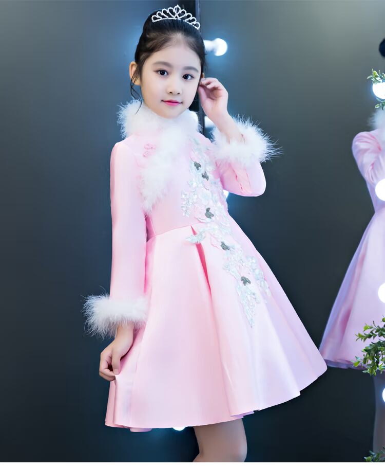 Cô gái đám cưới cô gái và trẻ em chủ nhà nhỏ buổi tối công chúa váy hoa cô gái sinh nhật trang phục dài tay dày mùa thu và mùa đông váy đầm thu đông cao cấp bé gái