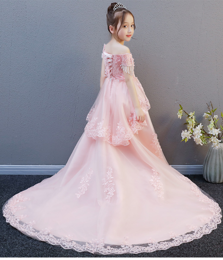 Trẻ em đám cưới poncho sợi trailing siêu dài hoa cô gái đàn piano trang phục cô gái sinh nhật buổi tối ăn mặc công chúa váy cao quý áo trẻ em