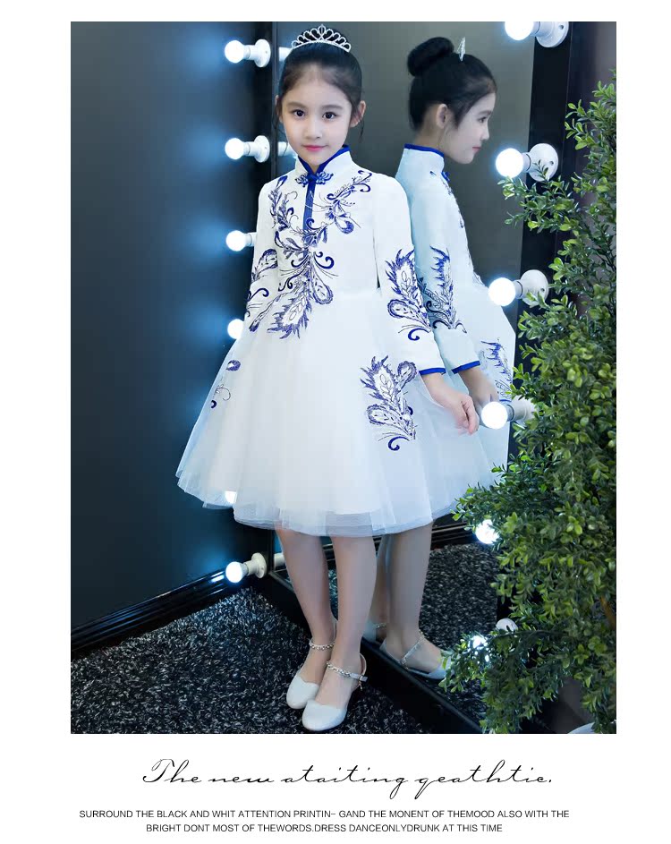 Trung Quốc phong cách catwalk dạ hội váy công chúa váy hoa cô gái chủ nhà mẫu trang phục cô gái đám cưới sợi mịn đồ bé trai