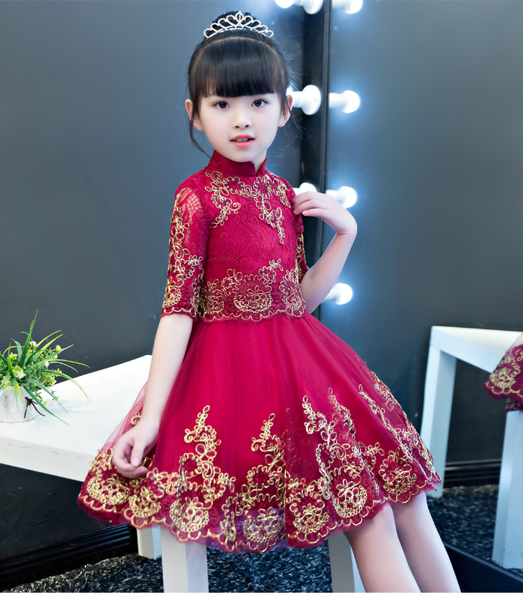 Cô gái Wedding Puffs Trẻ em Trẻ em Hiển thị Chủ nhà Trang phục dạ hội Váy công chúa Hoa Trang phục cô gái màu đỏ Phụ nữ đầm cho bé