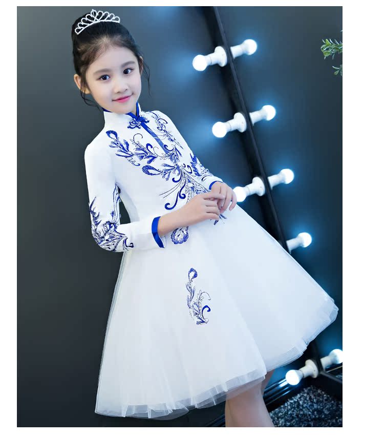 Trung Quốc phong cách catwalk dạ hội váy công chúa váy hoa cô gái chủ nhà mẫu trang phục cô gái đám cưới sợi mịn đồ bé trai