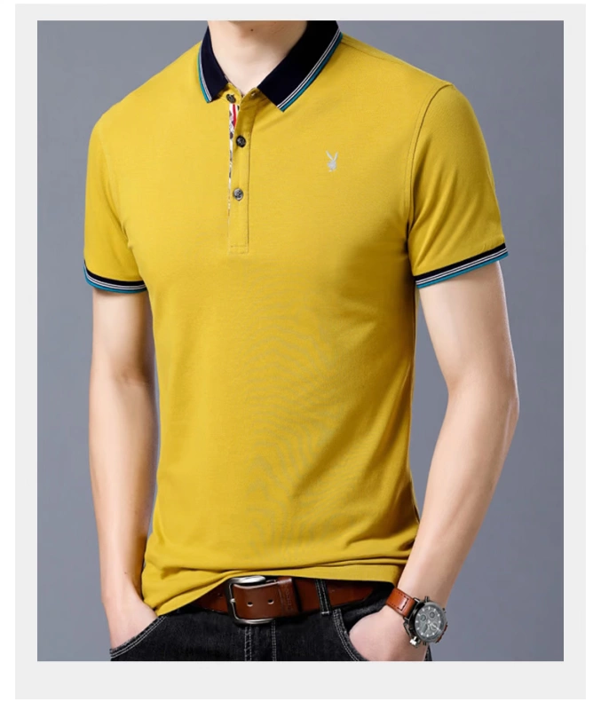 Áo thun ngắn tay Playboy nam mùa hè Slim Lapel POLO Áo sơ mi màu trơn Áo thun mỏng màu xanh lá bông t shirt polo