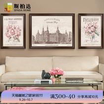 Living room sofa background wall love rose Flamingo elk head decoration hanging painting combination triptych European style