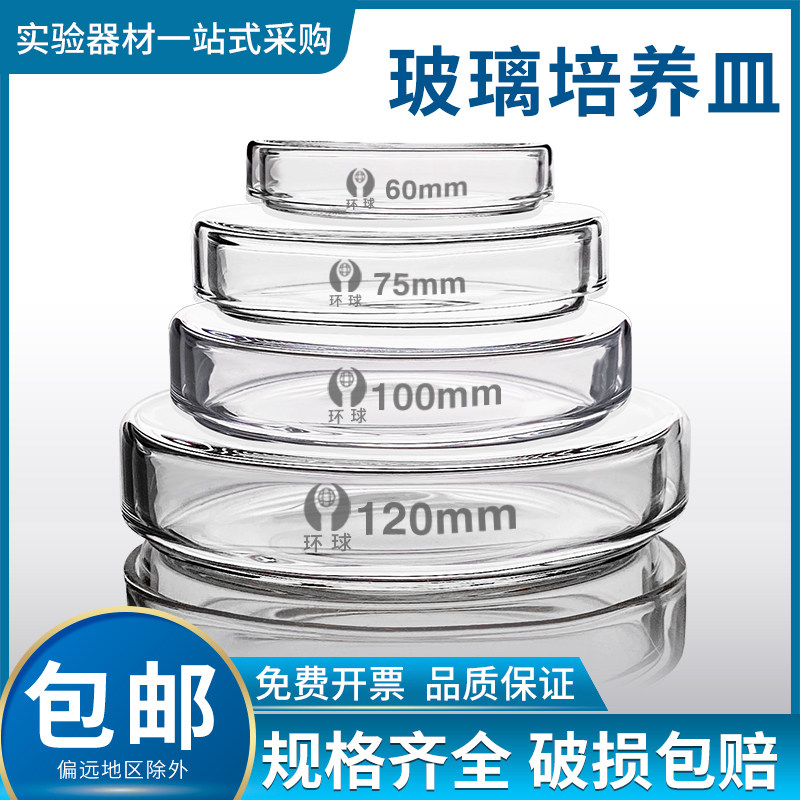 玻璃培养皿 60 75 90 100 120mm 玻璃平皿 细菌培养皿 初中化学生物实验器材教学仪器耗材 实验用品教具学具