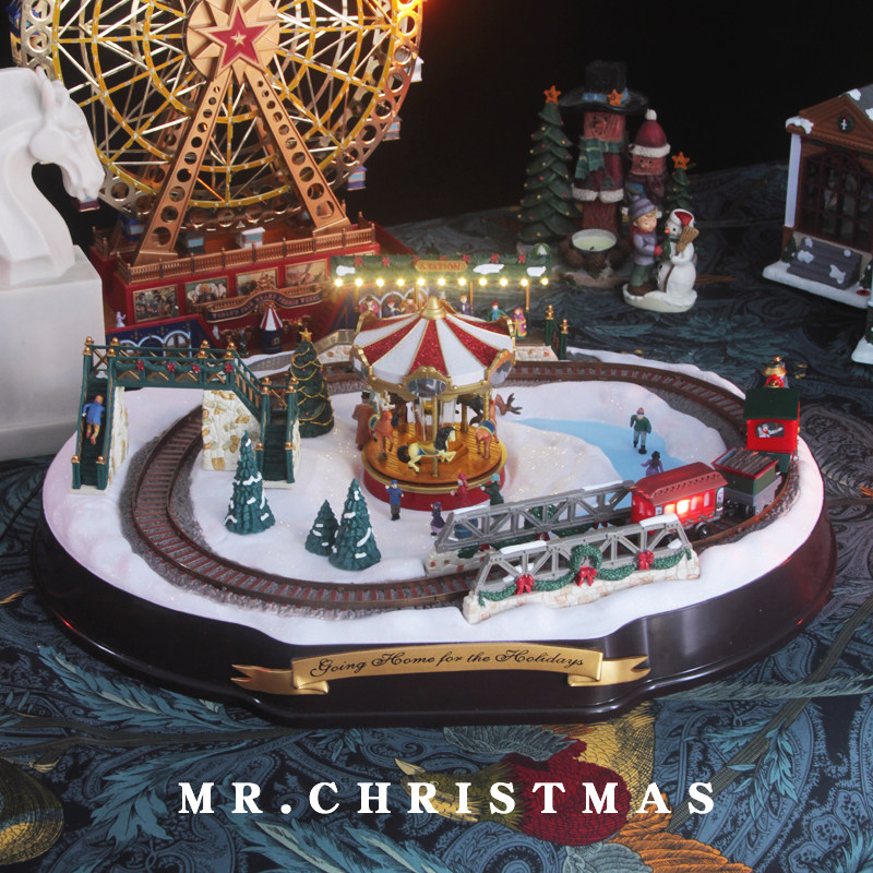2024 American Mr Christmas Collection Winter Day Train Station Swivel Trojan Horse Playground Music Box Octasoundbox-Taobao