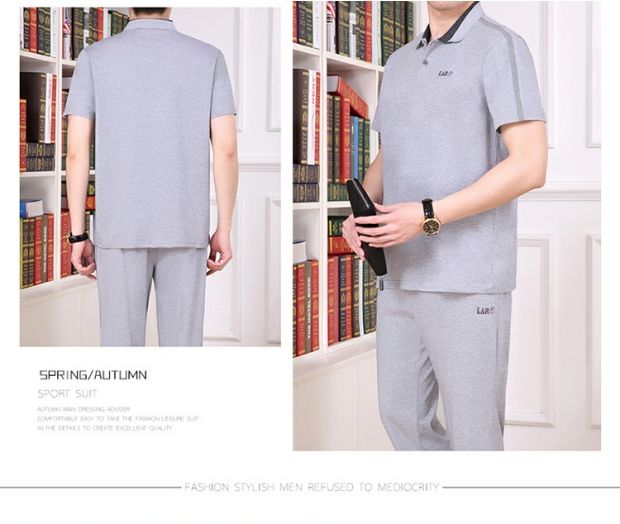Yu Zhaolin Bộ đồ thể thao trung niên và ngắn tay phù hợp với áo sơ mi nam mùa hè áo thun quần cotton hai dây phù hợp với bố - Thể thao sau quần áo thể thao lining