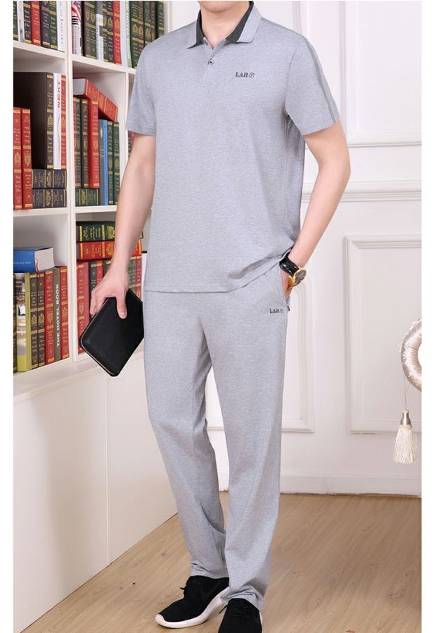Yu Zhaolin Bộ đồ thể thao trung niên và ngắn tay phù hợp với áo sơ mi nam mùa hè áo thun quần cotton hai dây phù hợp với bố - Thể thao sau quần áo thể thao lining
