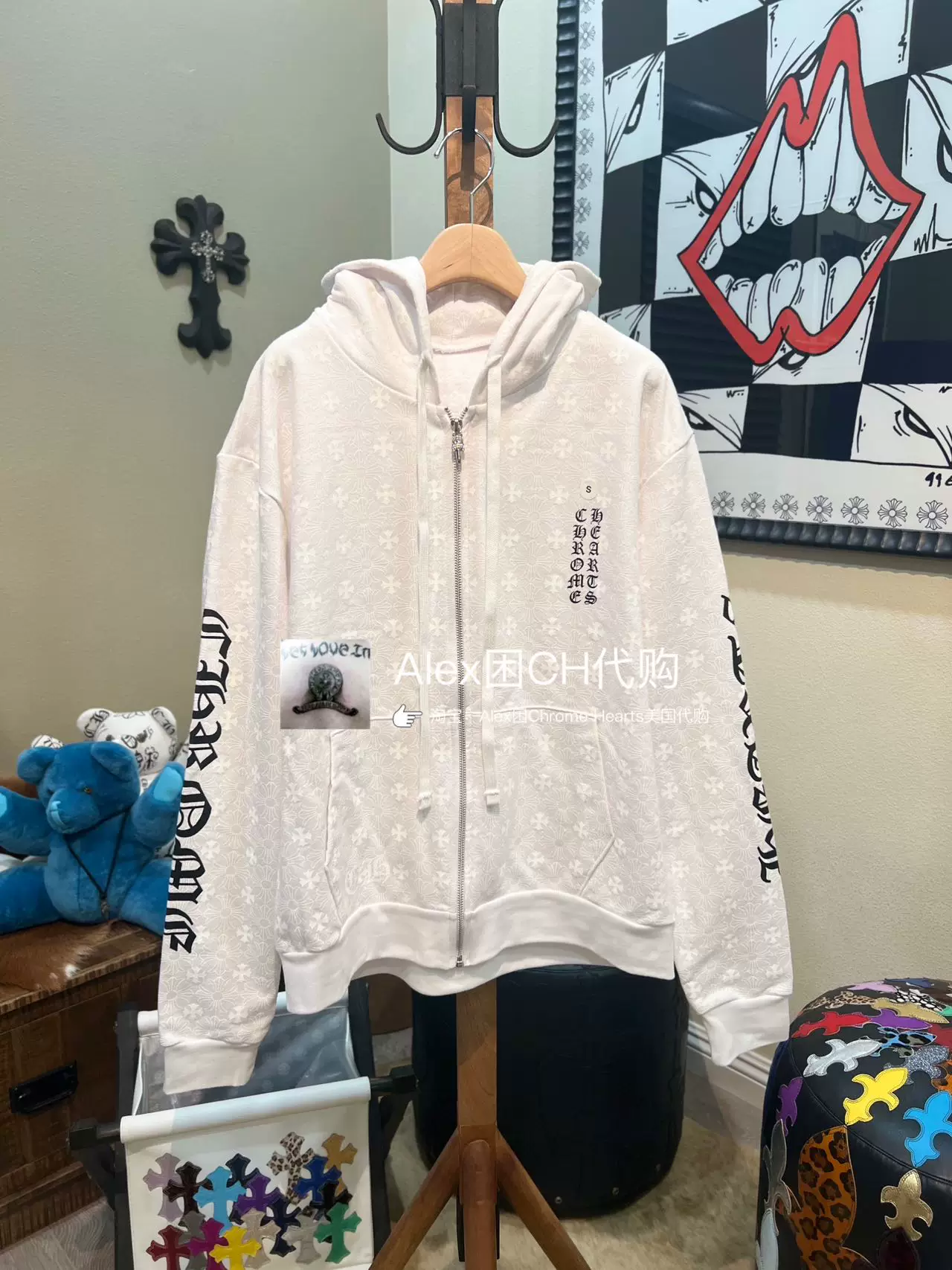 [Сейчас] Американский аутентичный покупатель Chrome Hearts Crox New Dark - узорная белая молния худи