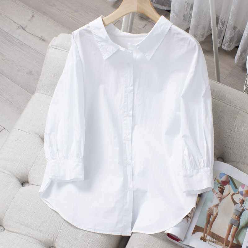 2026 New Pure Cotton Korean Style Fashionable Casual Spring and Summer Shirt for Women, Versatile Slimming Three-Quarter Sleeve White Shirt for Women 2026 New Pure Cotton Korean Style Fashionable Casual Spring and Summer Shirt for Women, Versatile Slimming Three-Quarter Sleeve White Shirt for Women
