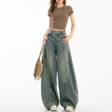 Джинсы, летние модные трендовые ретро штаны, в американском стиле, оверсайз, свободный прямой крой