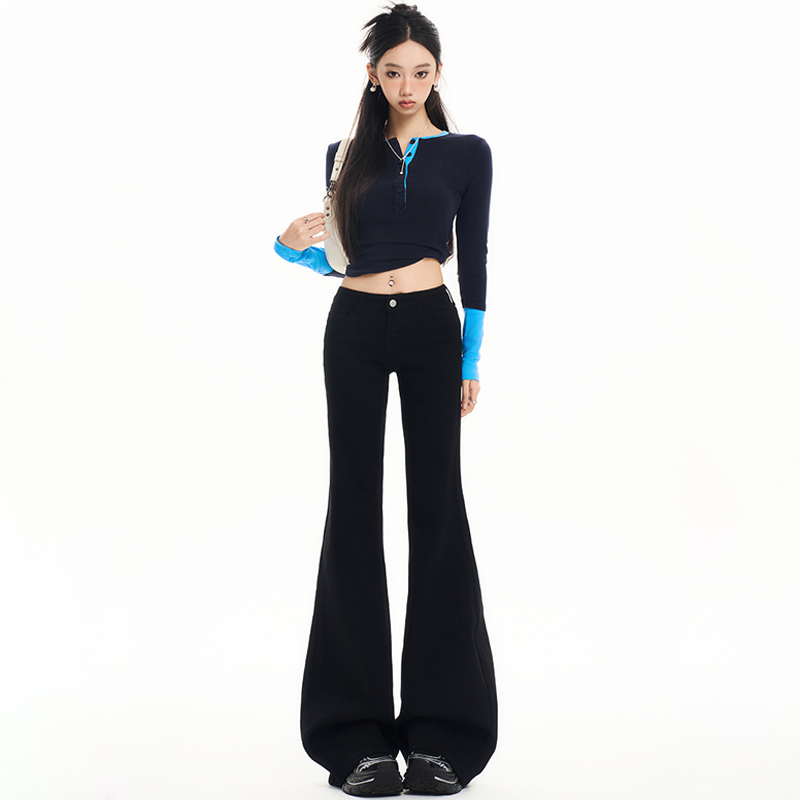 Listen to Lan Talk about Black American-Style Non-Tight Flared Pants for Women, 2026 Autumn, Slimming, Petite, Low-Waisted, Hot Girl Jeans Listen to Lan Talk about Black American-Style Non-Tight Flared Pants for Women, 2026 Autumn, Slimming, Petite, Low-Waisted, Hot Girl Jeans