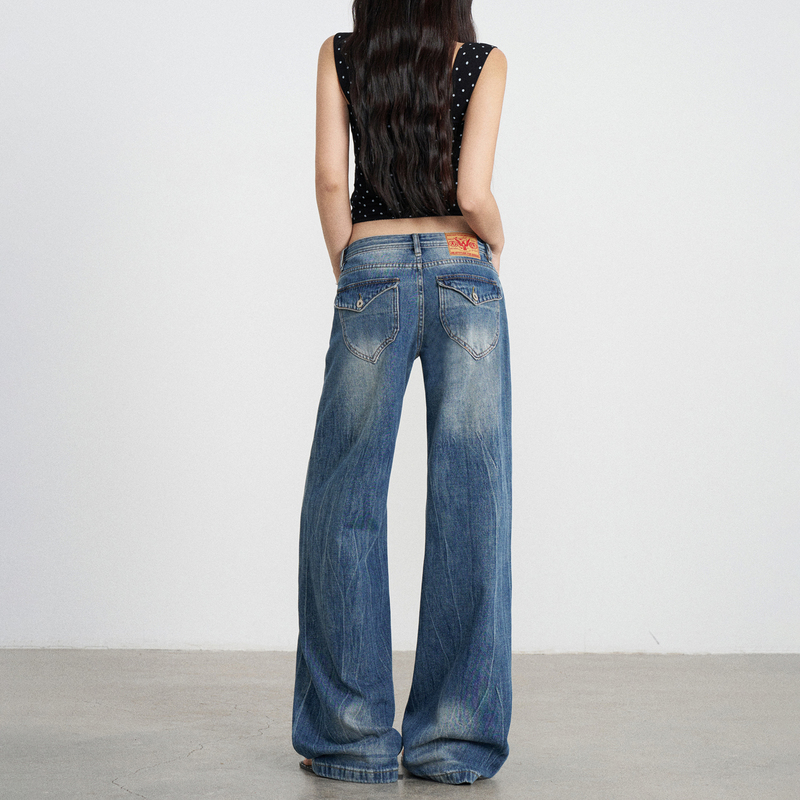 Listen to Lan Talk about American-Style Washed Low-Rise Flared Jeans for Women, 2026 Summer New Style, Loose, Slimming, Drapey Wide-Leg Pants Listen to Lan Talk about American-Style Washed Low-Rise Flared Jeans for Women, 2026 Summer New Style, Loose, Slimming, Drapey Wide-Leg Pants