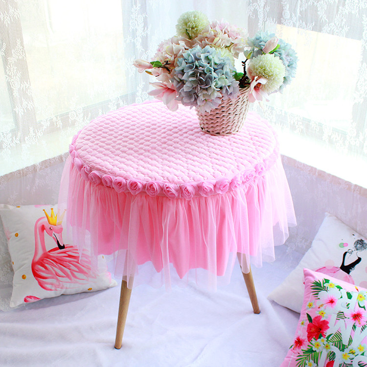 Crystal Fluff Roundtable Cloth Quilted Lace Rose Table Fabric Anti-slip Household Balcony Table Cloth Round Tea Table Cloth