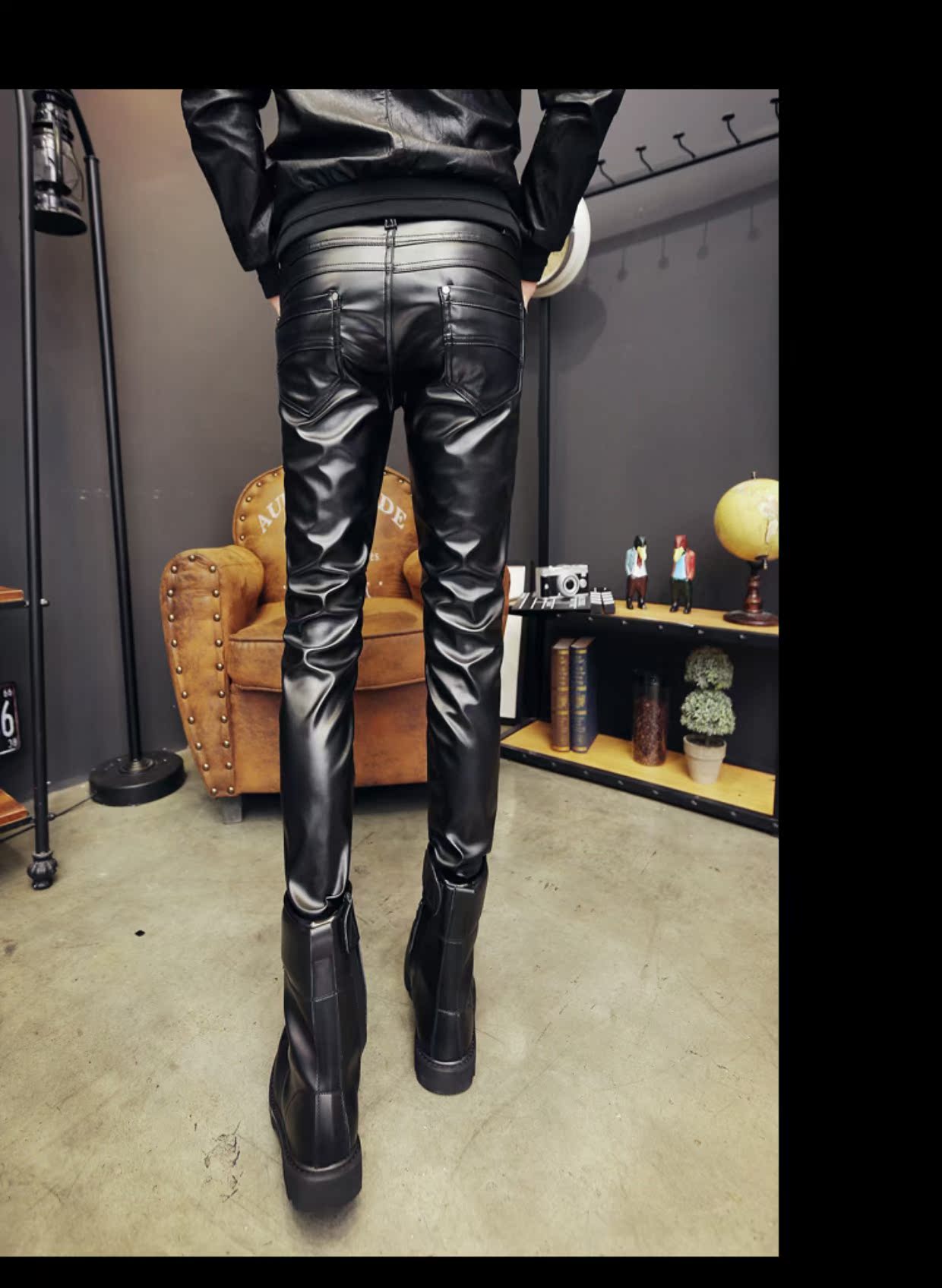 Mùa thu và mùa đông mẫu tóc stylist quần da nam phiên bản Hàn Quốc của thủy triều Slim quần quần nam học sinh trung học cơ sở cộng với quần nhung xe máy - Quần da quần túi hộp nam
