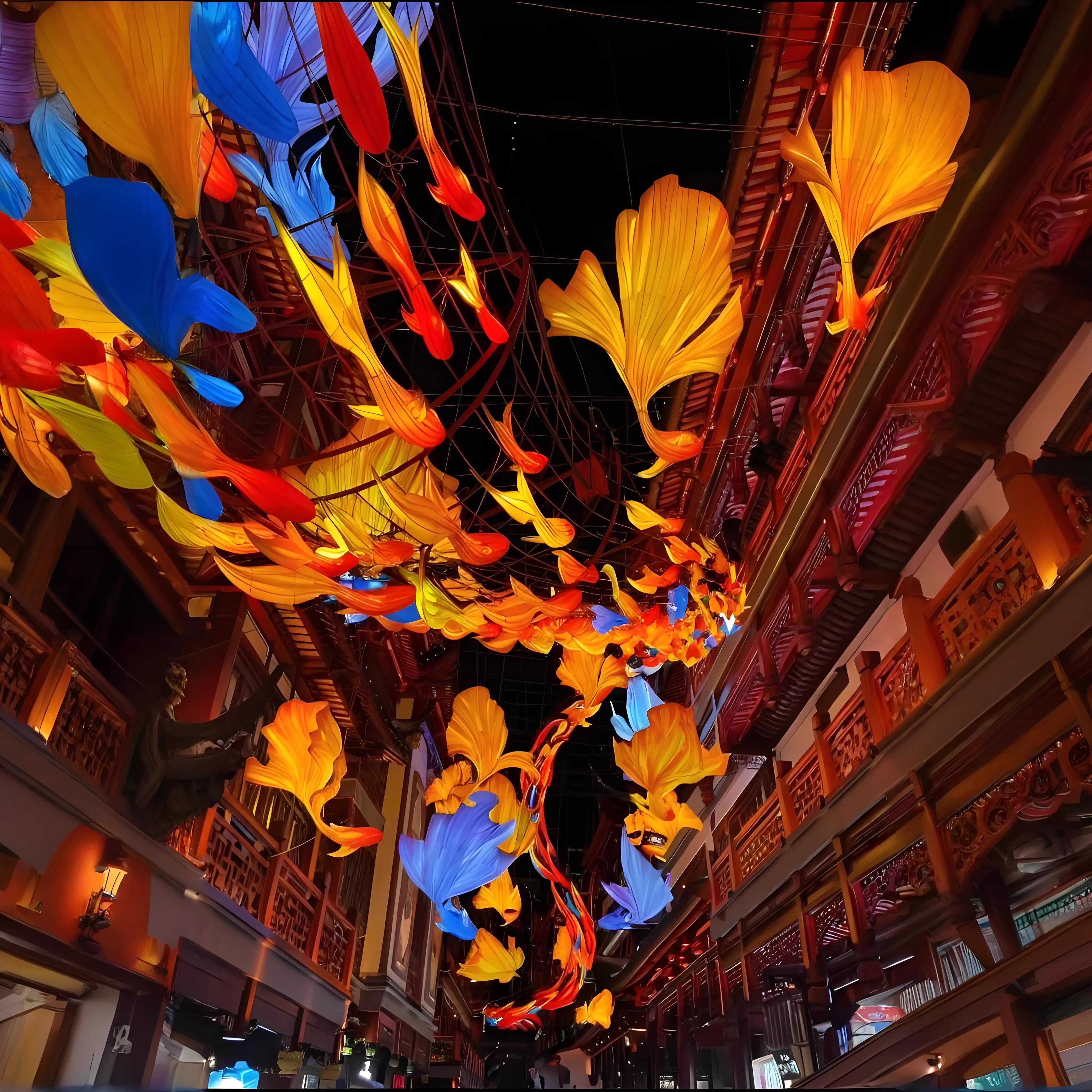 大型发光鲤鱼金鱼灯笼：点亮夜空的梦幻装饰，餐厅商场公园的新宠儿！-花灯-淘宝百科网