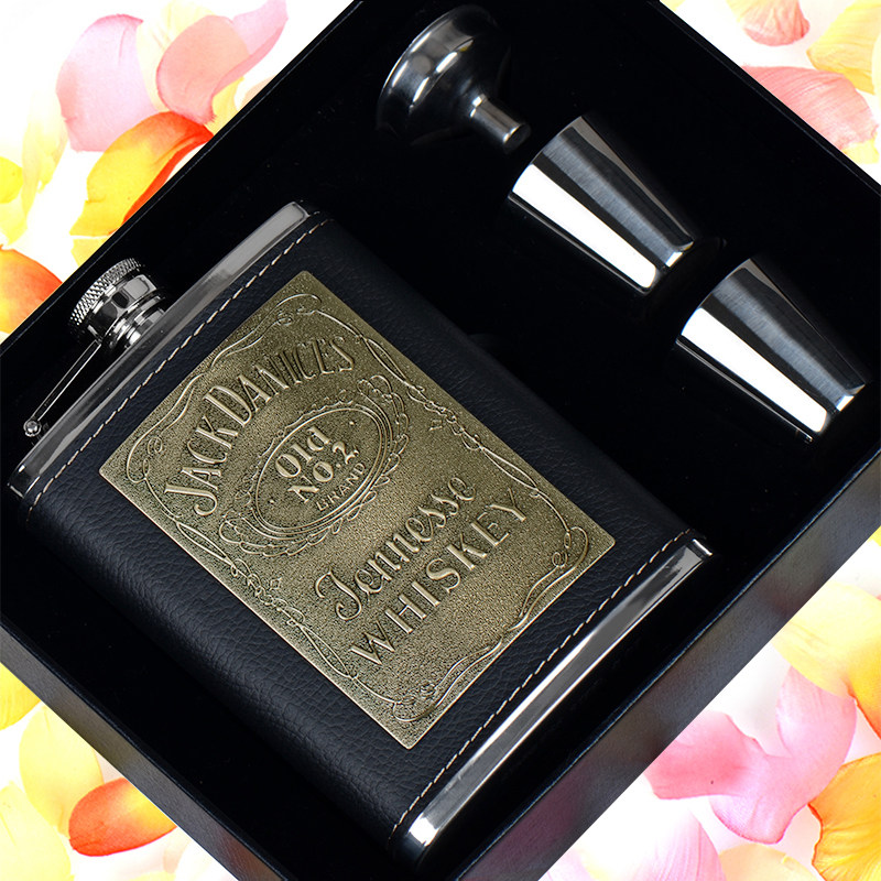 Germany imported 304 food grade stainless steel thickened wine jug 8 ounces outdoor carry-on leather case small wine jug