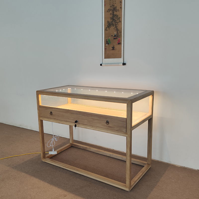 New Chinese solid wood jewelry display cabinet jade instruments playing display cabinet paint free exhibition cabinet