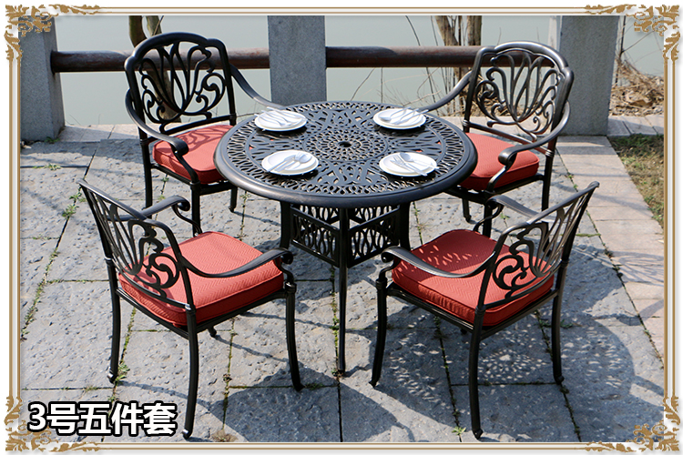 Mesas y sillas de exterior, combinación de aluminio fundido, muebles de