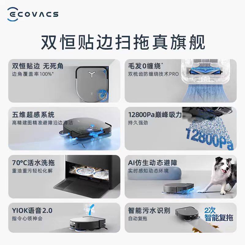 Ecovacs X5Pro Plus Sweeping Robot Is a Fully Automatic Household Sweeping, Mopping, and Vacuuming All-In-One Device with Water Supply and Drainage